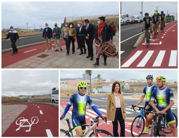 Collage de fotos de la visita institucional al ensanche de la carretera de Melenara/TA.